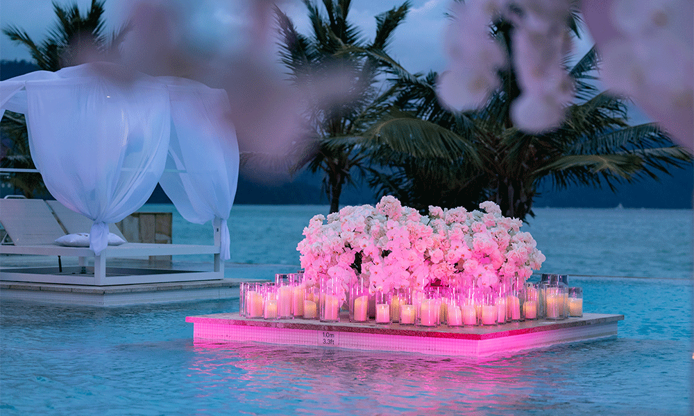 luxury pool wedding decor