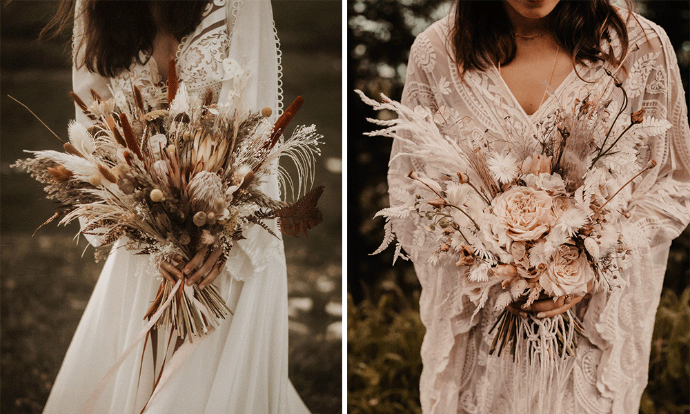 bohemian dried flower wedding bouquet