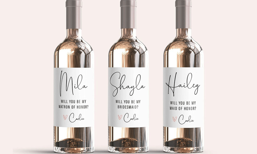 bridesmaid & maid of honor proposal wine labels