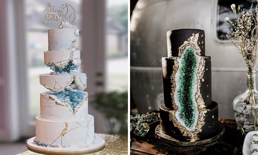 luxury geode crystal wedding cakes