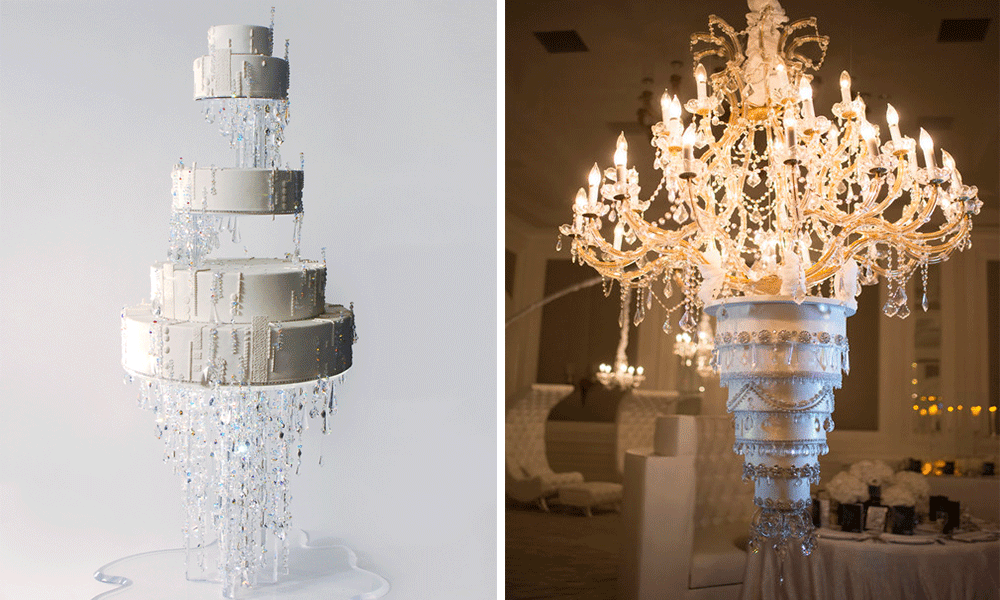 suspended hanging cake grand luxury chandelier crystal wedding cake
