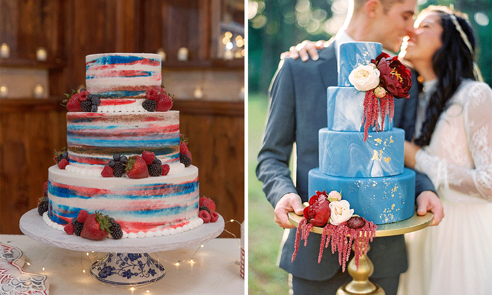 red, white, and blue wedding cakes