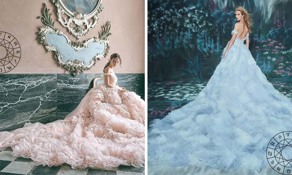 dramatic colored bridal gowns
