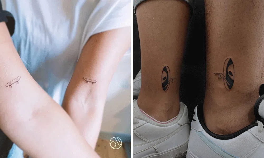 Tattoo tagged with: small, best friend, matching, matching tattoos for  couples, micro, love, ankle, ifttt, little, crescent moon, minimalist,  tiny, couple, moon, sun, fine line, matching tattoos for best friends,  astronomy, line