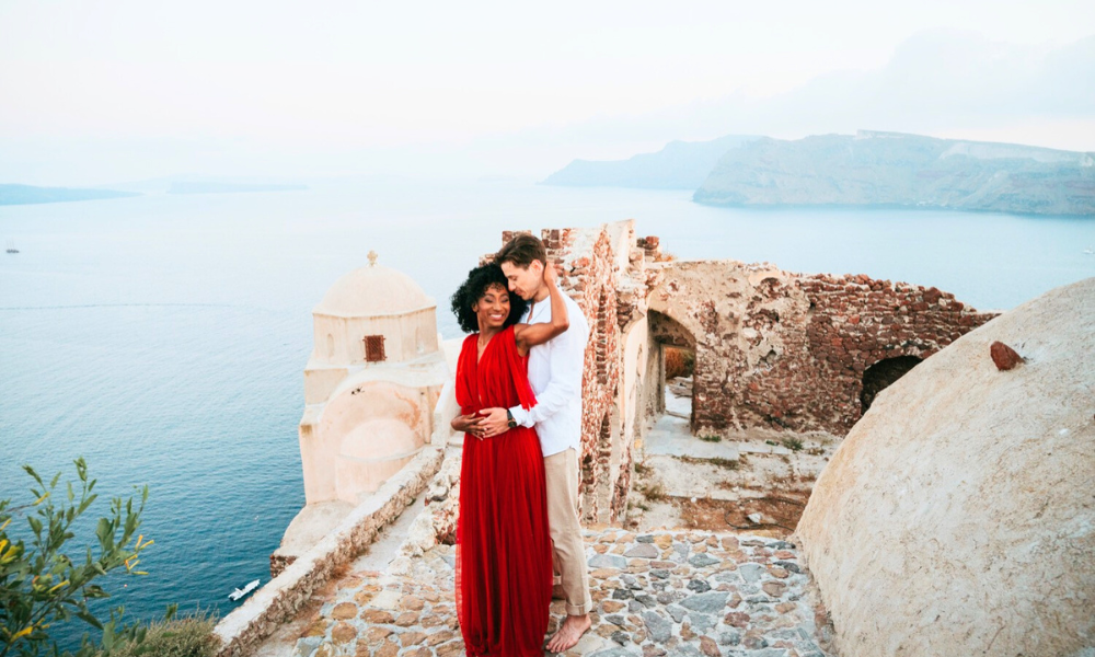 Honeymoon couple in Santorini