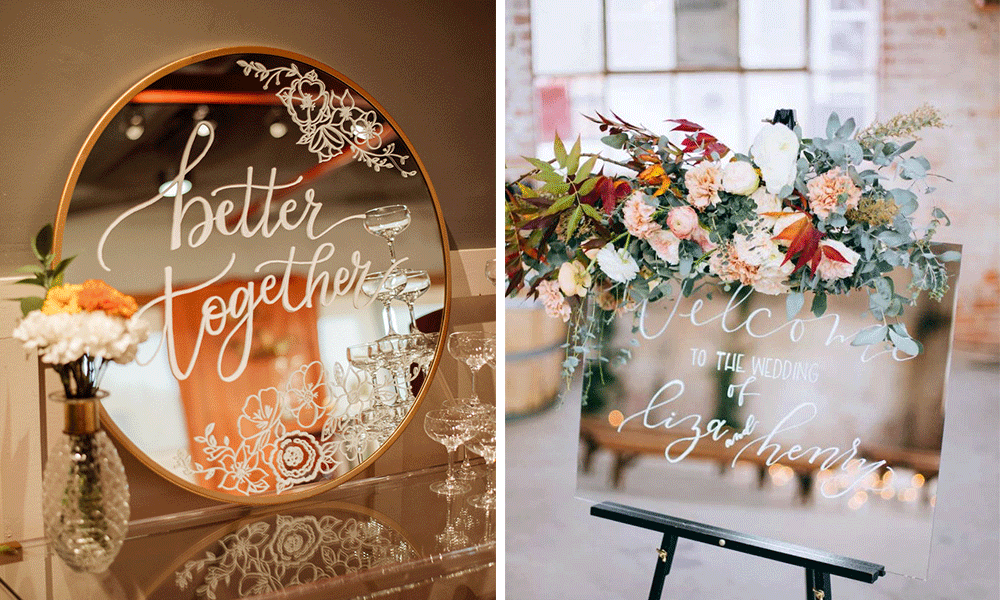 retro vintage mirror wedding signs