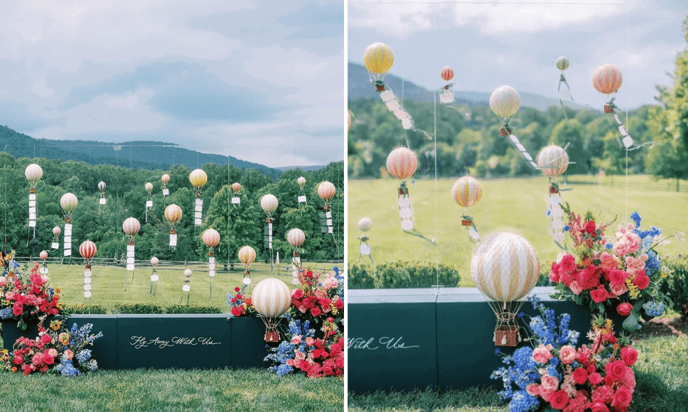 A colorful and vibrant seating chart featuring hot aur balloons