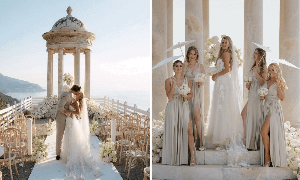 A breathtaking wedding at the iconic Son Marroig featuring white florals at the