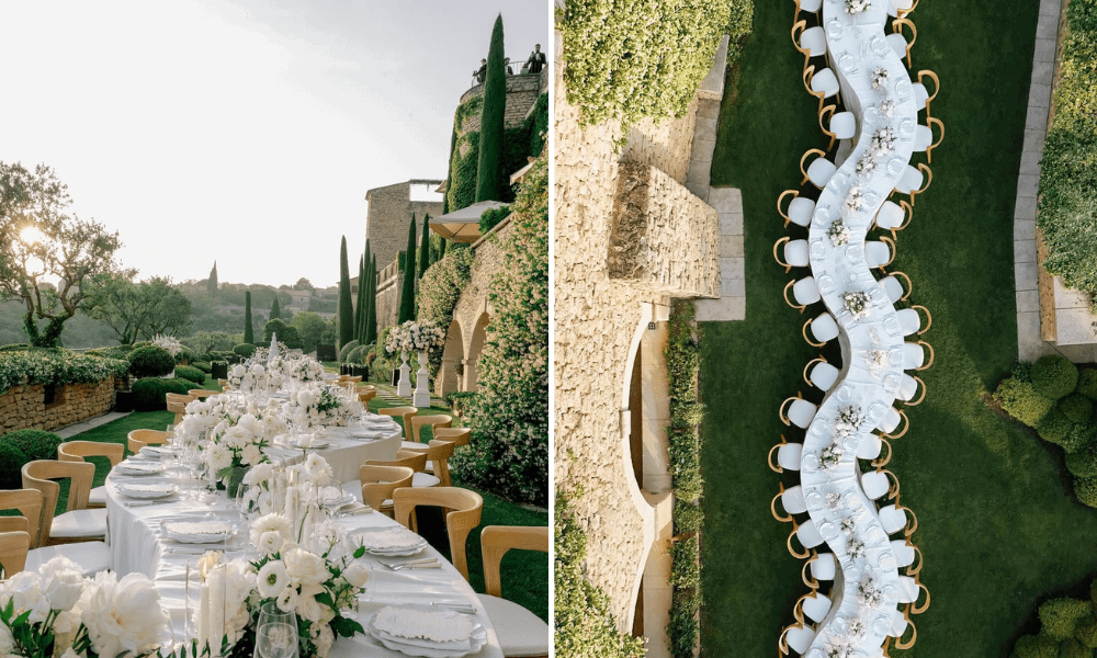 An enchanting serpentine tablescape in a garden