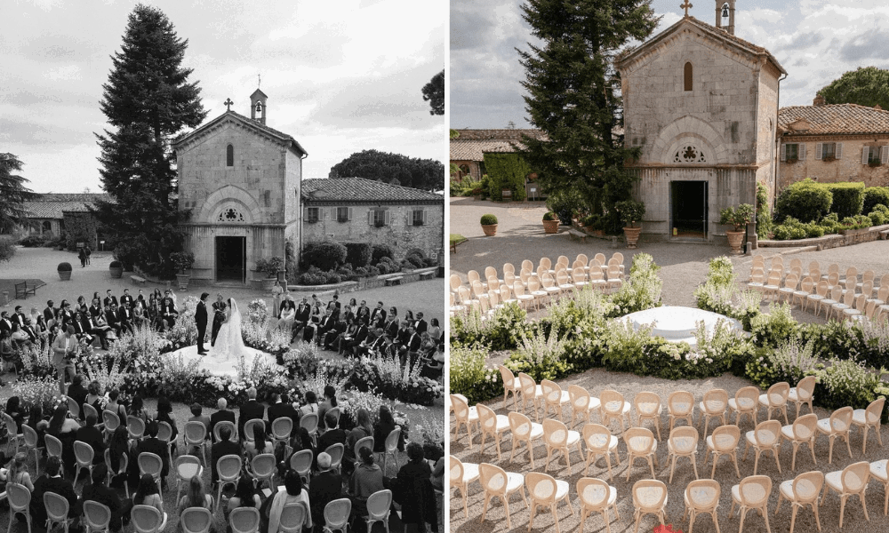 A circular wedding ceremony seating arrangement
