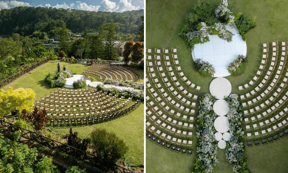 Theatre style wedding seating arrangement