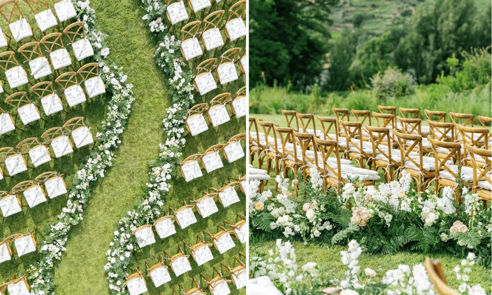 A white and green aisle that adds a sense of beauty and elegance to your D-day